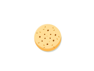 Fototapeta premium Vector illustration of a round sandwich cookie with holes on top, yellow baked texture, isolated on white background. Generative AI