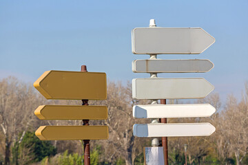 Two Traffic Sign Poles With Directional Arrows Copy Space