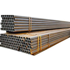 Stacked metal tubes industrial material isolated on a transparent background steel