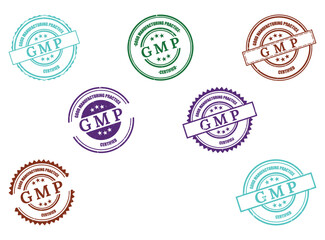 Collection of GMP Certified Good Manufacturing Practice Rubber Stamps