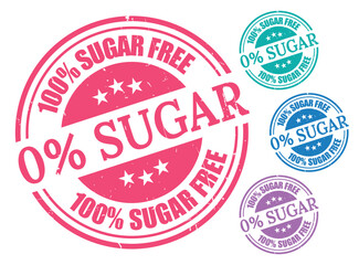 100% Sugar Free Stamp Vector Collection, Grunge Style Zero Sugar Labels  