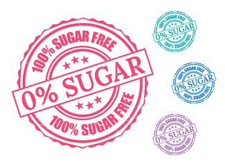 100% Sugar Free Seal Bundle, Grunge Style Vector Labels for Diet Packaging  