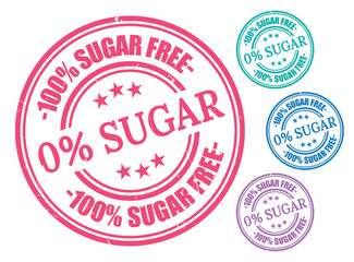 Zero Percent Sugar Badge Set, Grunge Rubber Stamps for Healthy Food Products  