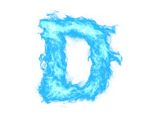 Blue fiery letter D isolated on white background, burning alphabet