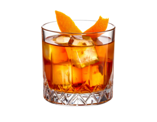 Classic Old Fashioned Cocktail on transparent background for Professional Use