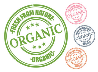 Organic Product Badge Set, Fresh From Nature Rubber Stamp Vector Bundle  