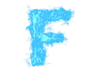 Glowing blue letter F made of energy, isolated on white background