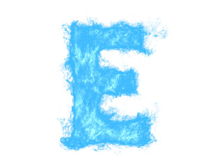 Blue flame letter E on white background