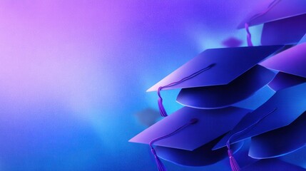 Obraz premium Colorful graduation caps stacked against a vibrant background, symbolizing academic achievement