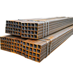 Stacked square metal tubing industrial material isolated on a transparent background