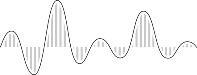 Sine wave filling with stripes illustrates data transmission, highlighting internet speed, network connections, and audio wave visualization in a modern, abstract design