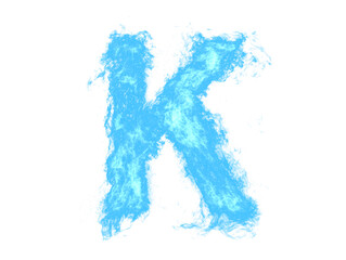 Glowing blue letter K formed from ethereal energy on white background
