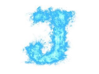 Letter J made of blue fire, isolated on white background