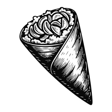 Hand-roll is a delicious and popular sushi dish, showcasing temaki in an artistic way. Temaki is presented as a tasty snack or meal, hand-roll filled with rice and fish, wrapped in seaweed.