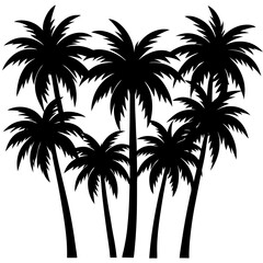 Fototapeta premium Group of seven palm trees black silhouette vector illustration