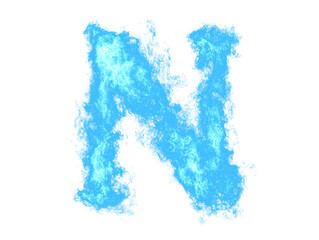 Blue flame letter N isolated on white background