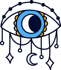 Mystical eye adorned with moon and stars, embodying the essence of a dreamcatcher, perfect for enhancing esoteric, spiritual, boho, and astrology themed designs