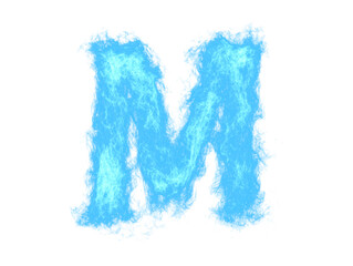 Blue fire letter M on a white background, isolated