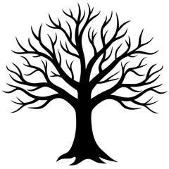 Bare tree branches trunk black silhouette vector illustration