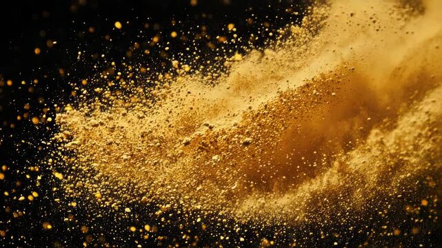 Gold dust being expelled forcefully from a volcanic eruption, creating an impressive display of the power and beauty of nature.