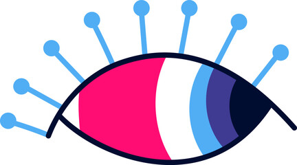 Colorful stylized eye with long eyelashes resembling needles radiating outwards, creating a unique and artistic representation of vision or beauty
