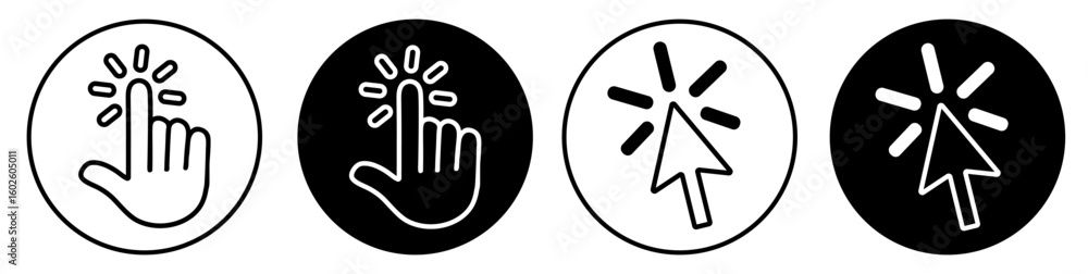 Aufkleber Click here circle icons set. Computer mouse click cursor and click with hand cursor collection.Vector minimalist design