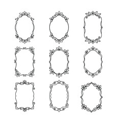 Hand Drawn Circular Frames Set Vector Illustration on White Background