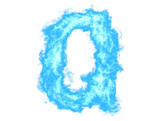Burning blue letter Q isolated on white background