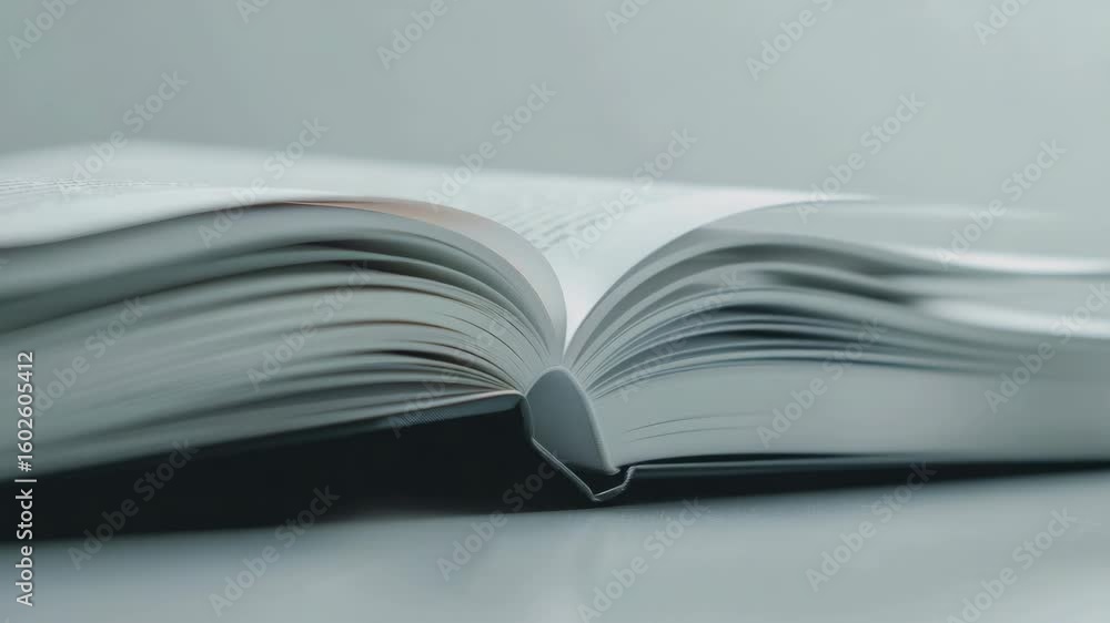 Poster textbook pages with visible text on the right side and a blurred background.
