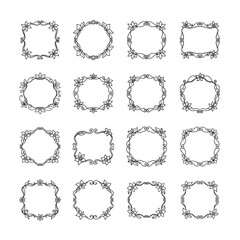 Set of Floral Hand Drawn Frames Decorative Vintage Style Vector Illustration