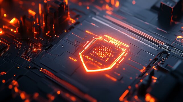 Cyber security concept abstract technology background with glowing shield and circuit lines