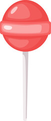 Round candy lollipop with white stick, having a red wrapper with a lighter band, isolated on white background, ideal for projects related to sweets, candy, treats and confectionery