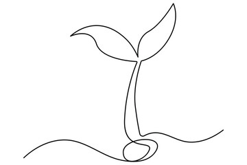 Continuous single line art of seed sprouting and plant growth stages minimalist botanical vector

