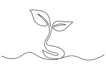Continuous single line art of seed sprouting and plant growth stages minimalist botanical vector
