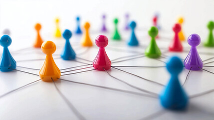 Network connection concept with colorful pawns for social media and business strategy planning idea 100