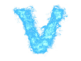 Blue flame letter V on white background, abstract and cool