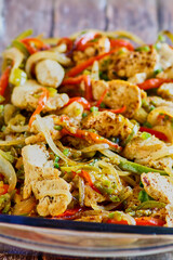 oven baked naked fajitas with chicken, bell pepper, onions, and jalapenos