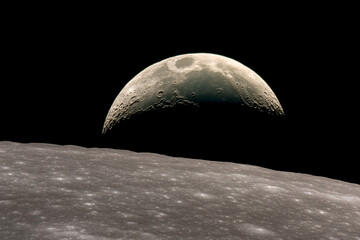Dark side of the moon displays faint Earthshine illuminating the lunar surface in a captivating cosmic view