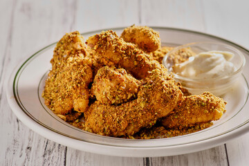 pistachio nut crusted chicken tenders with a curry mayo dipping sauce
