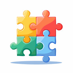 Fototapeta premium Colorful interconnected jigsaw puzzle pieces forming a cohesive whole on a white background representing teamwork and solutions
