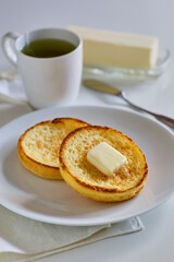 toasted English muffins with butter