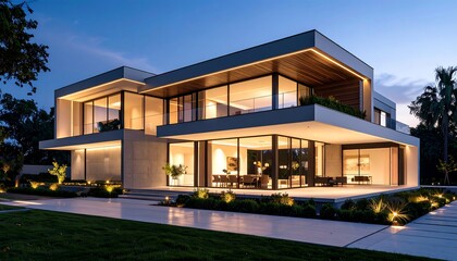 Fototapeta premium Modern luxury home at twilight