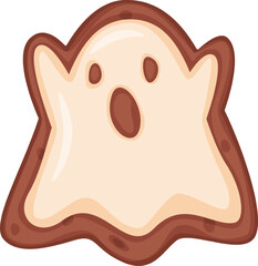 Halloween ghost cookie surprising and shouting with arms raised, ideal for spooky and humorous greeting cards, party invitations, children s stories, and social media posts