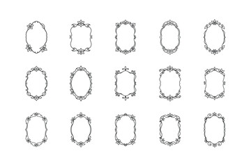 Decorative Oval Border Designs Set Vector Illustration on White Background
