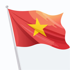 The National Flag of Vietnam Waving Proudly on a Flagpole with a Yellow Star on a Red Background