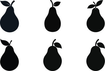 Collection of Pear Silhouettes on a White Background for Food and Design Elements
