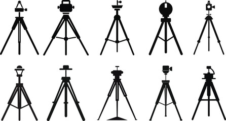 Diverse Array of Tripod Silhouettes for Photography and Surveying Equipment Various Models and Designs for Professional Use