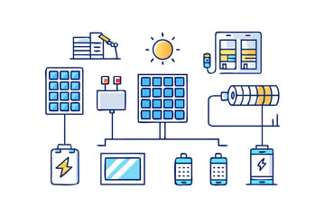 Solar energy system diagram showing power generation and storage