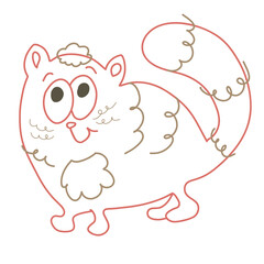 fat cat with tousled fur and big eyes, color outline