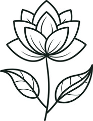 Elegant Lotus Flower Outline Illustration with Leaves on White Background Graphic Resource Design Template